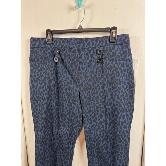 89th and Madison blue black leopard print stretch cropped length pants - Picture 2 of 7